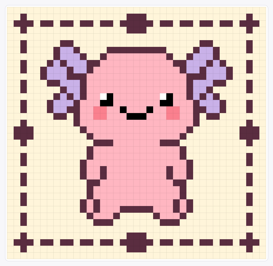 Kawaii Axolotl Classic Pose — 38×39 loom bead pattern chart
