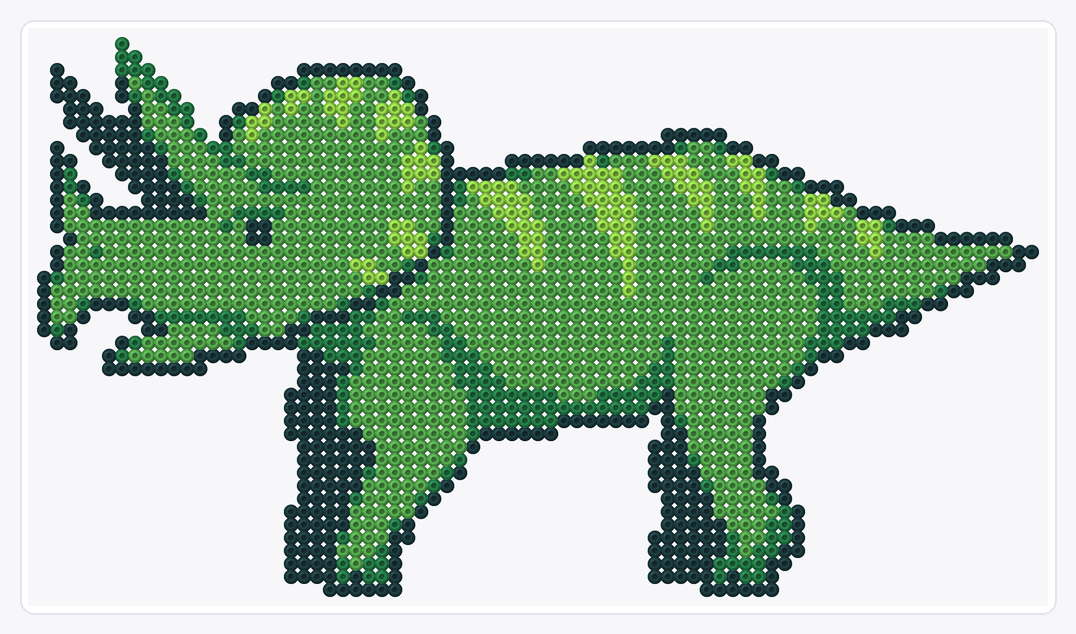 Green Triceratops — Perler Bead Pattern — 64×96 perler bead pattern chart