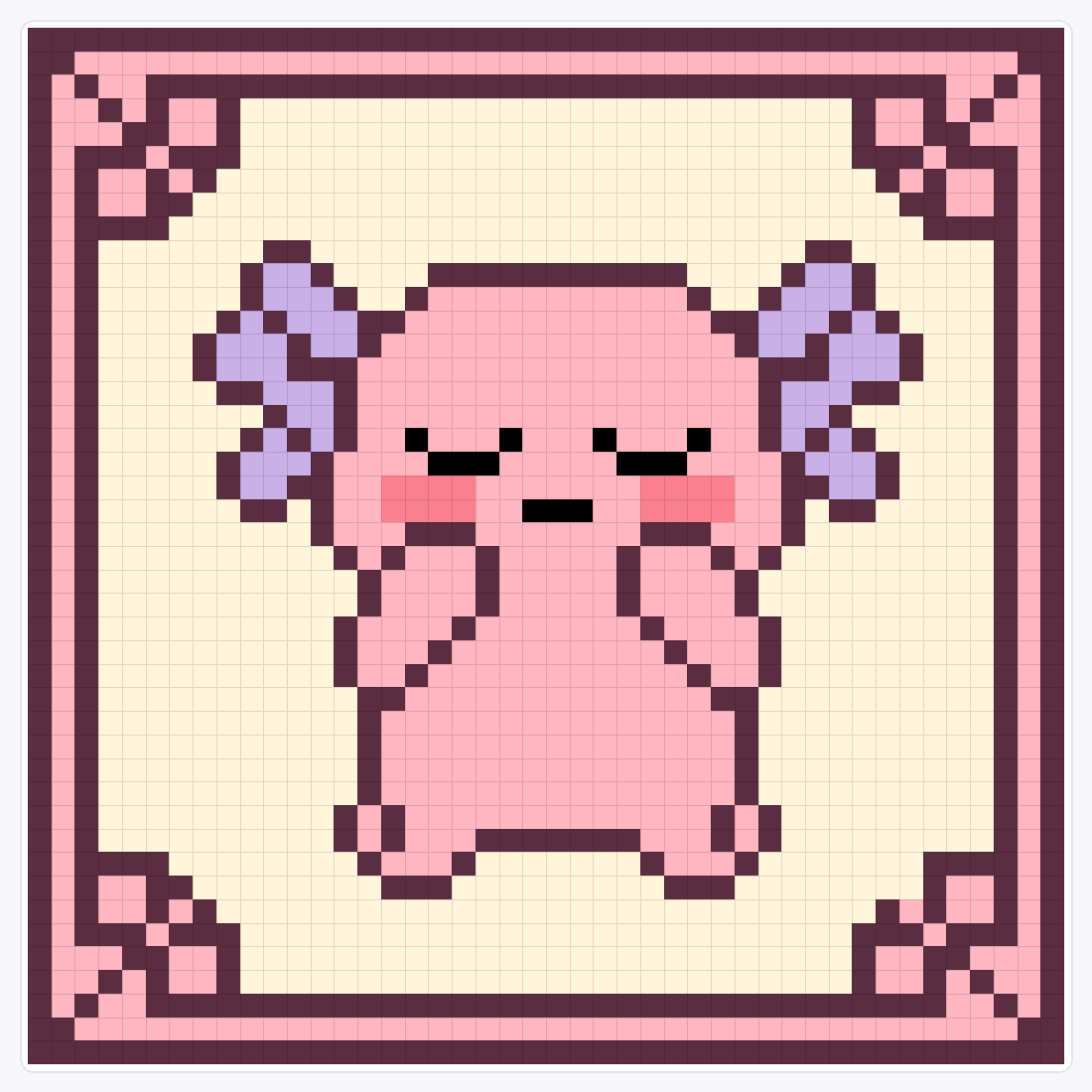 Kawaii Axolotl Shy — 44×44 loom bead pattern chart