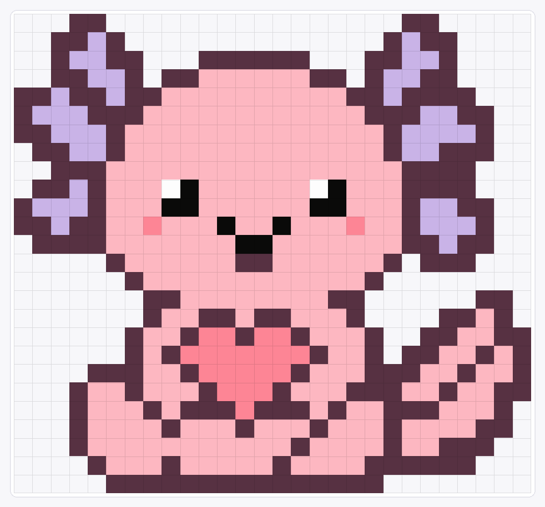 Axolote holding a heart — 26×28 loom bead pattern chart