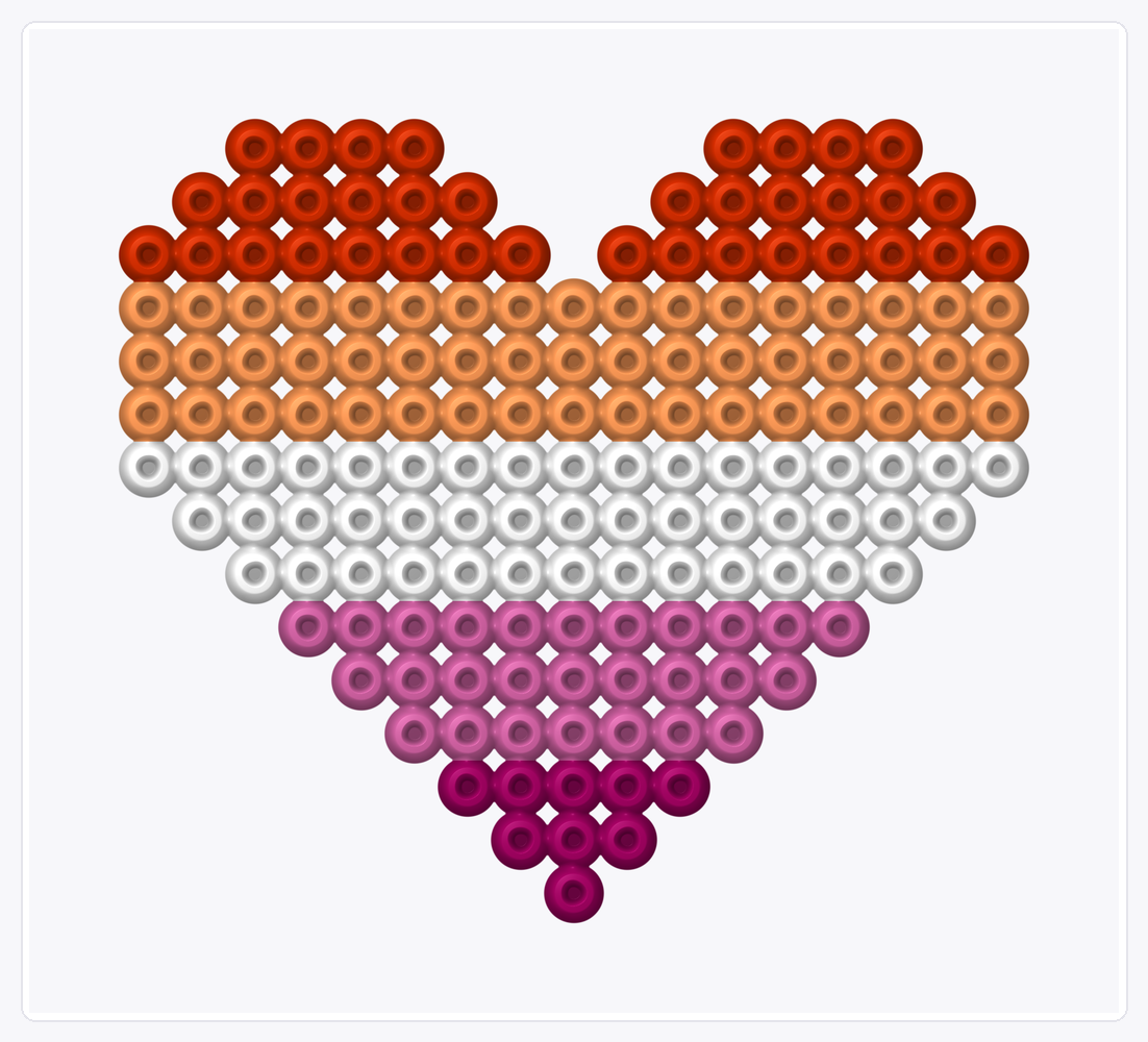 Lesbian Pride Heart — Perler Bead Pattern — 17×19 perler bead pattern chart