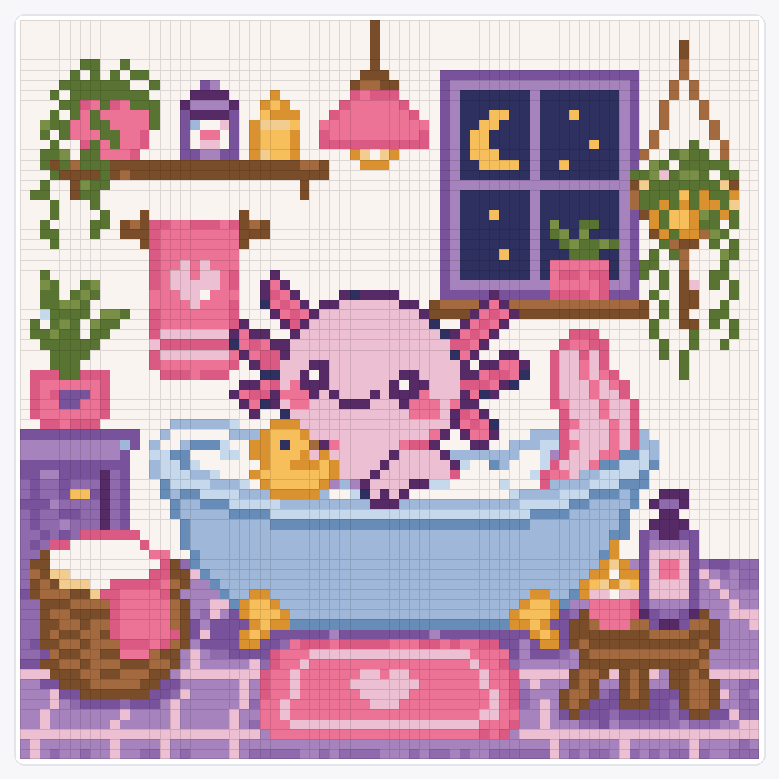 Cute Bath Time Axolotl — 74×74 loom bead pattern chart