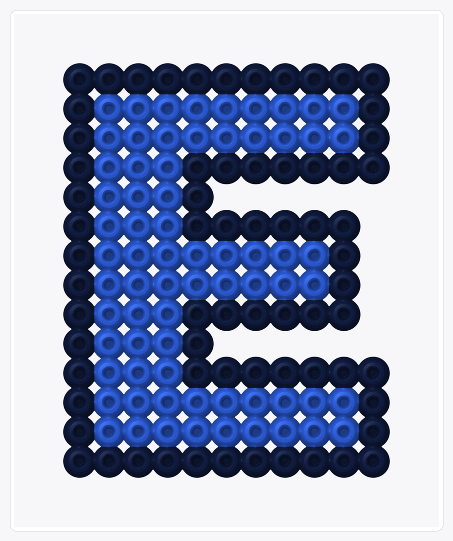 Letter E — Perler Bead Pattern — 16×13 perler bead pattern chart