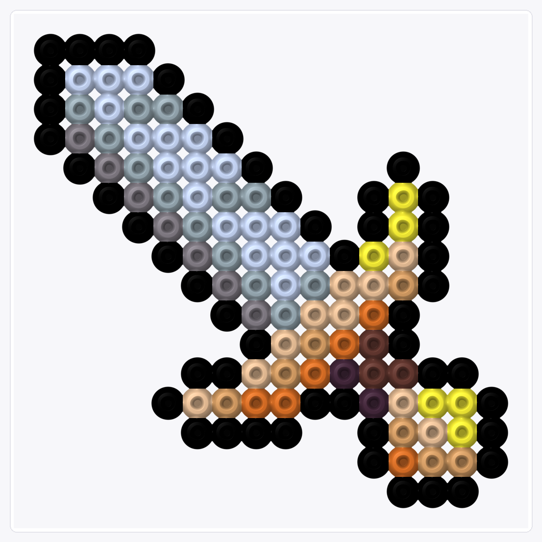 Jeweled Sword — Perler Bead Pattern — 16×16 perler bead pattern chart