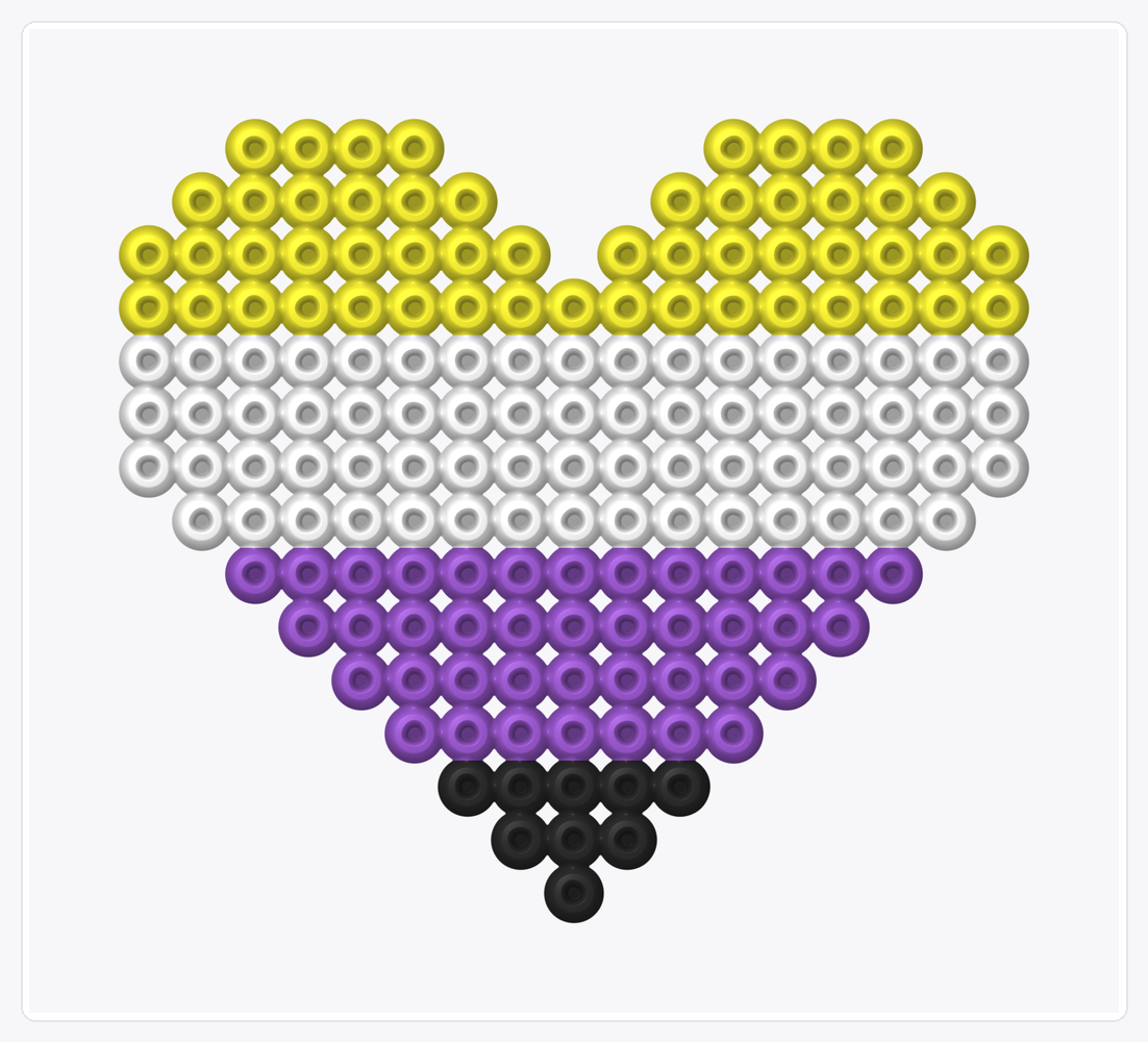 Nonbinary Pride Heart — Perler Bead Pattern — 17×19 perler bead pattern chart