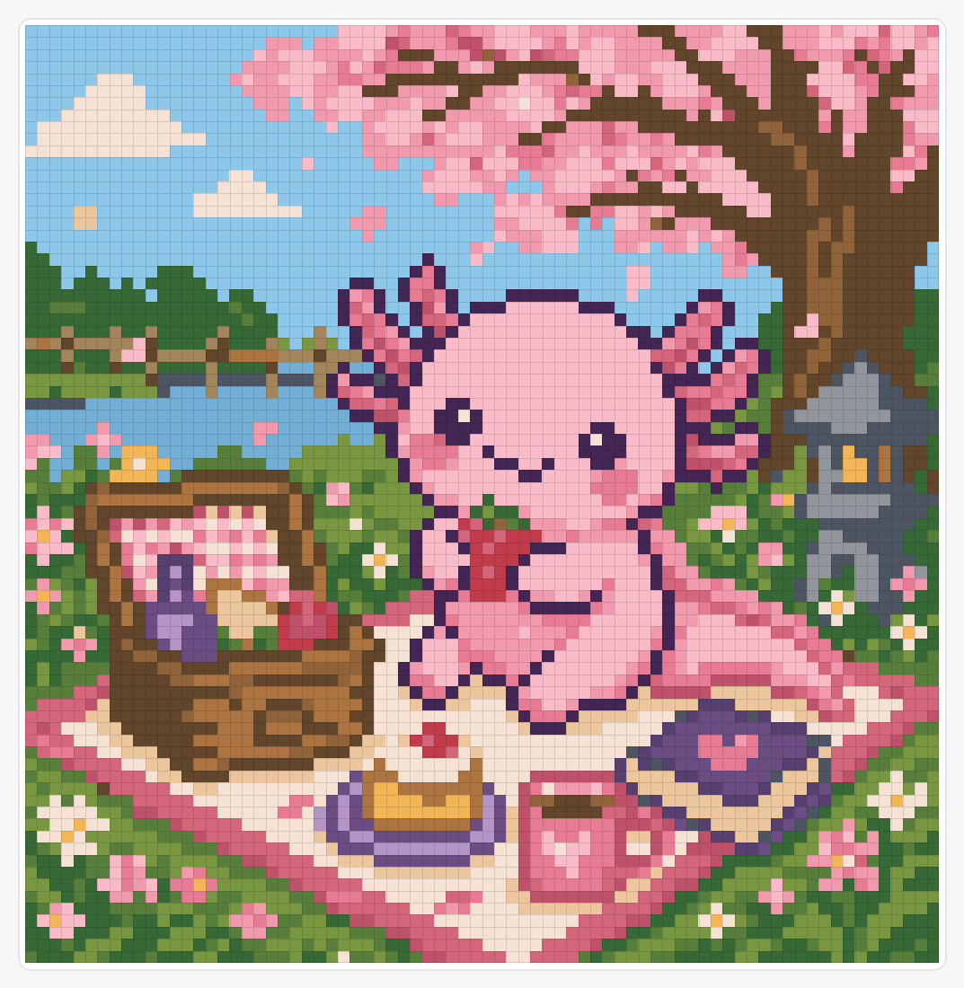 Cute Picnic Axolotl — 78×76 loom bead pattern chart