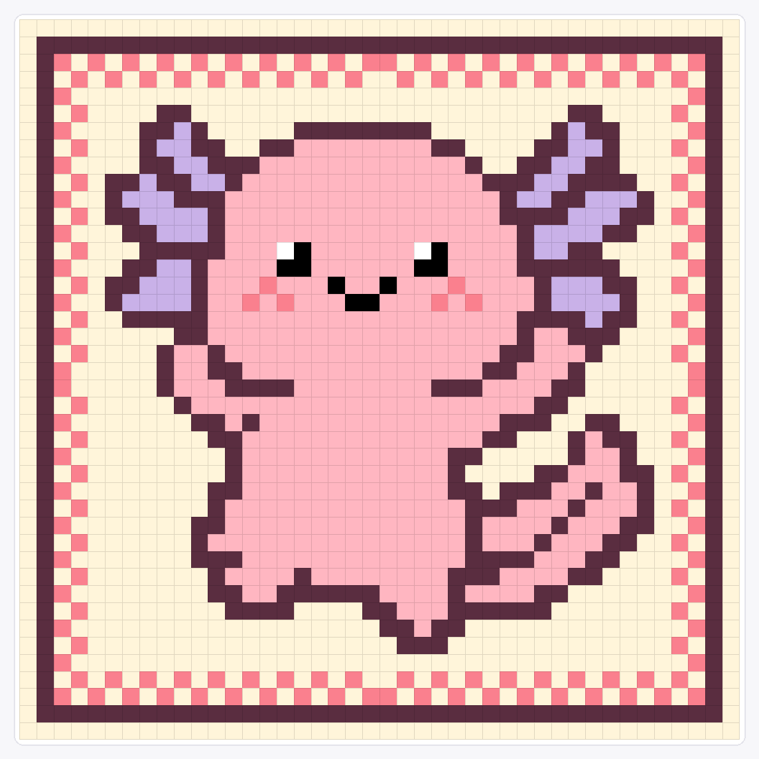 Kawaii Axolotl Waving — 42×42 loom bead pattern chart