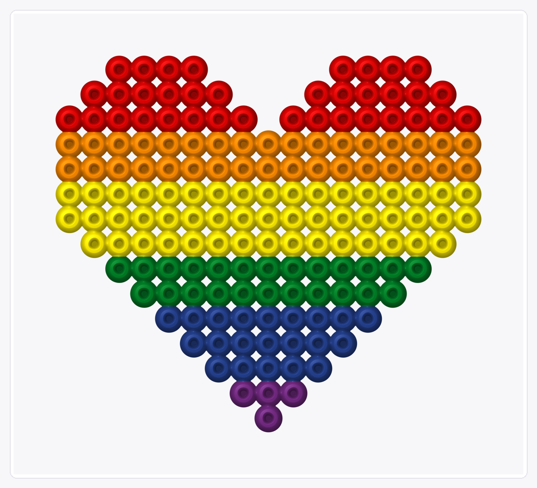 Rainbow Pride Heart — Perler Bead Pattern — 17×19 perler bead pattern chart