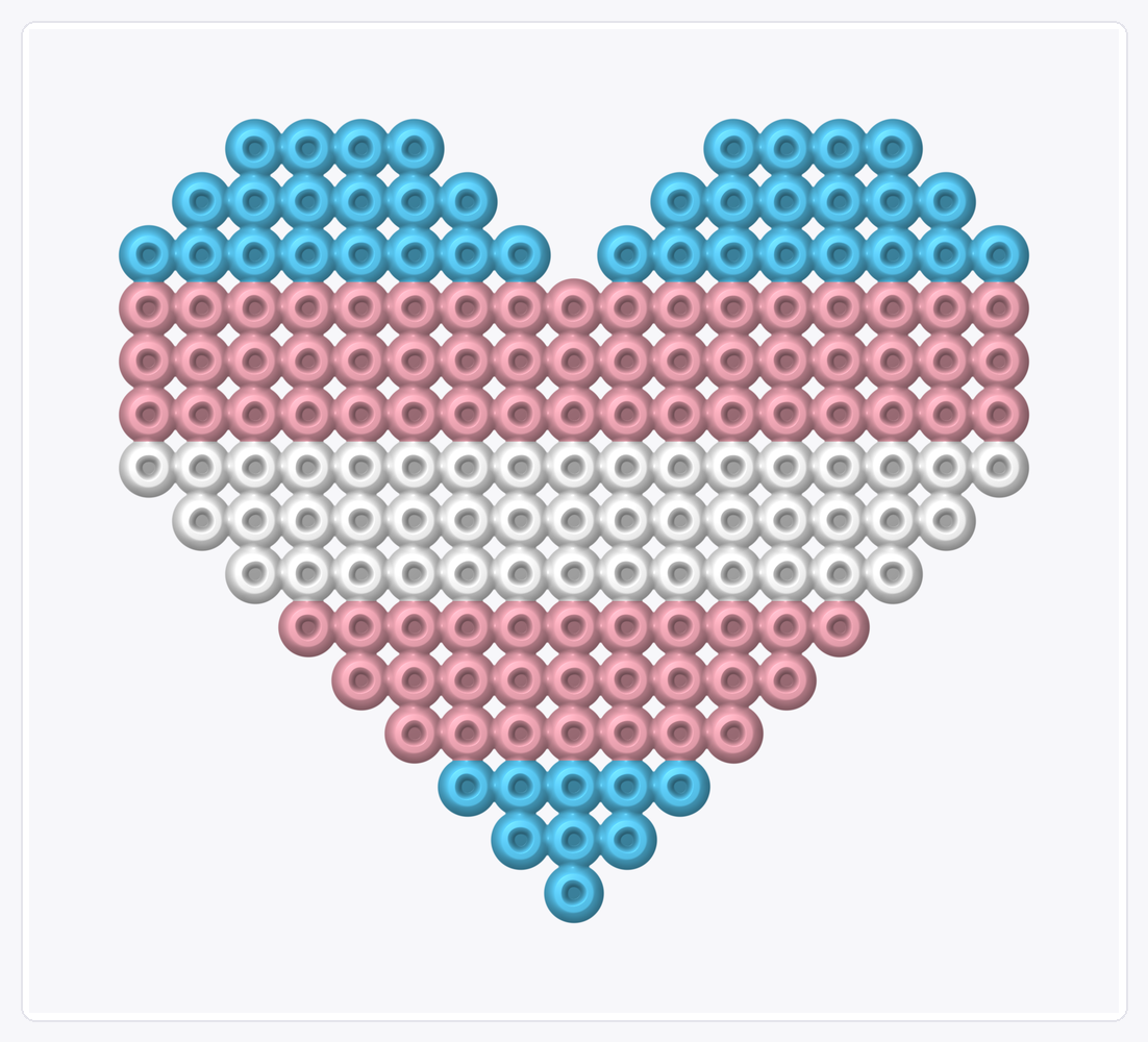 Trans Pride Heart — Perler Bead Pattern — 17×19 perler bead pattern chart