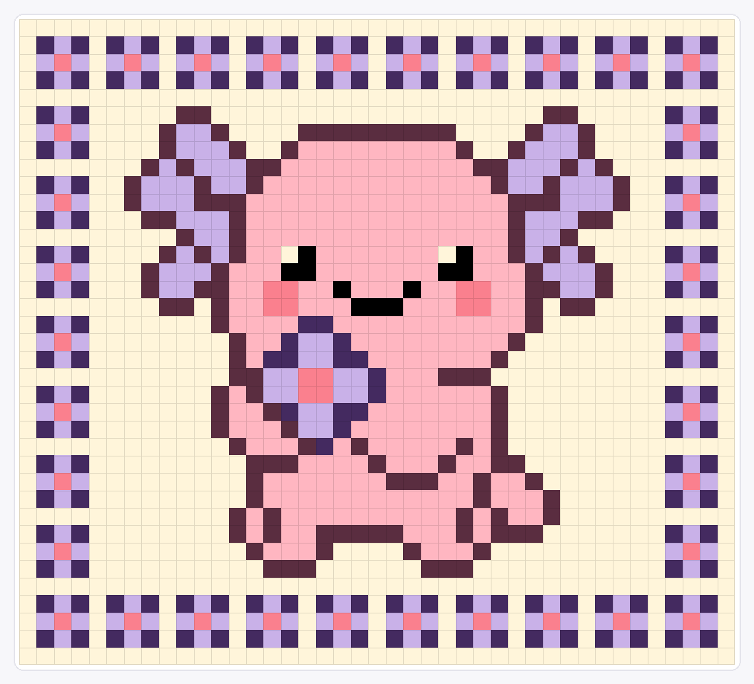 Kawaii Axolotl Holding Flower — 37×41 loom bead pattern chart