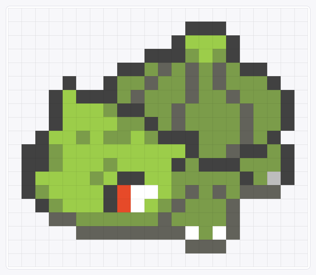 #001 Bulbasaur Icon — 19×22 loom bead pattern chart