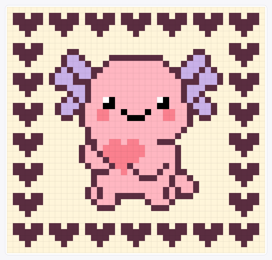 Kawaii Axolotl Holding Heart — 41×43 loom bead pattern chart