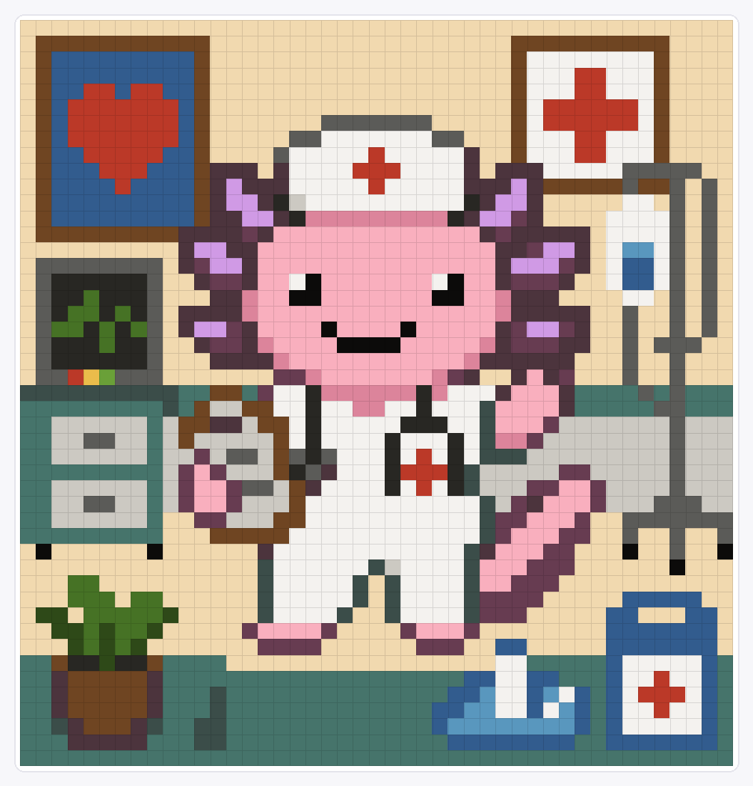 Nurse Axolotl — 47×45 loom bead pattern chart